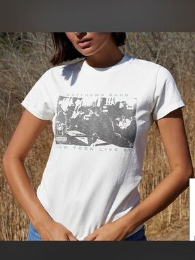 Brandy Melville John Galt white ribbed tee Matthew's Band New York graphic o/s
